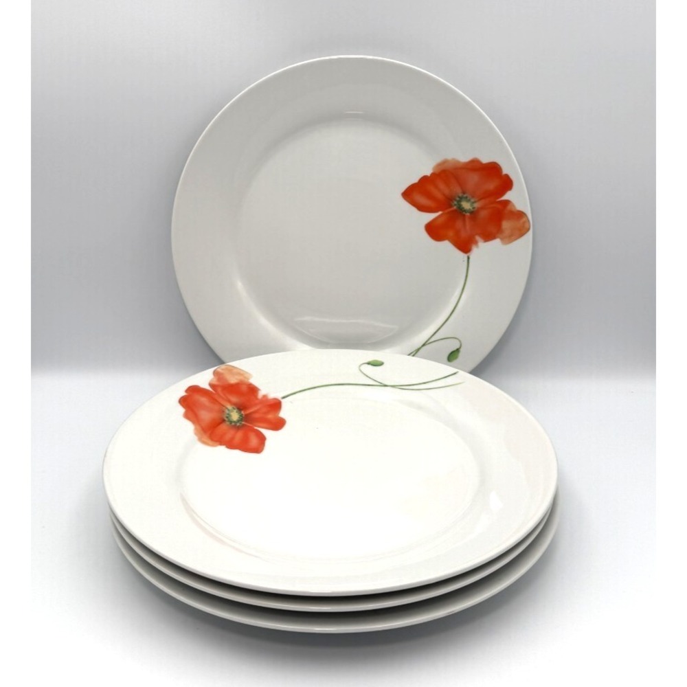 SET OF 4 Corsica POPPY Porcelain 10.5" Dinner Plates - Discontinued